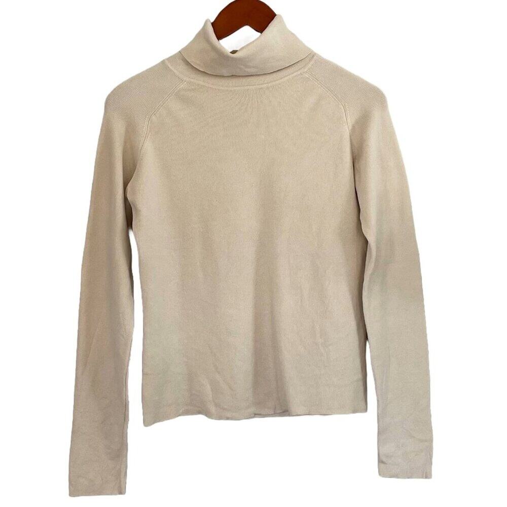 Valerie Separates Silk Blend Ivory Long Sleeve Turtleneck Sweater, Minimalist  S